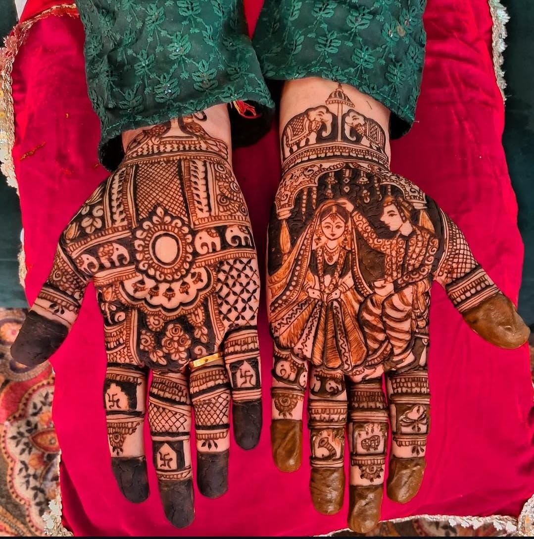 Intricate Groom Hand Mehndi design on hands