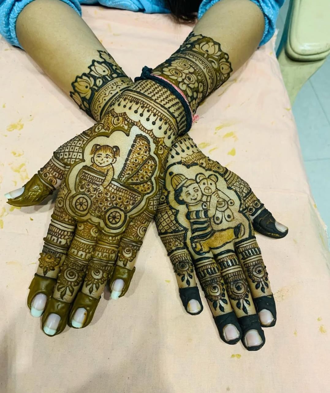 Celebratory Baby Shower Mehndi design reflecting joy and happiness