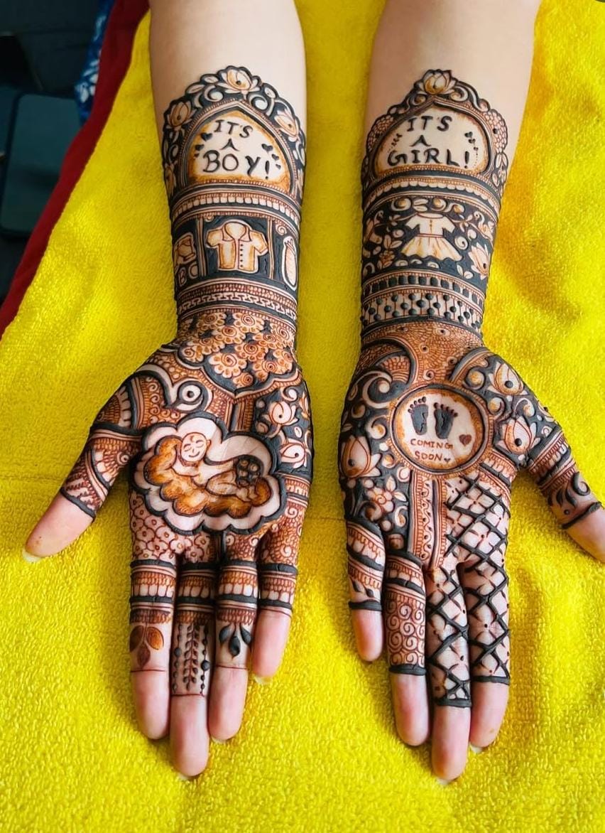 Personalized Baby Shower Mehndi design with baby's name or initials