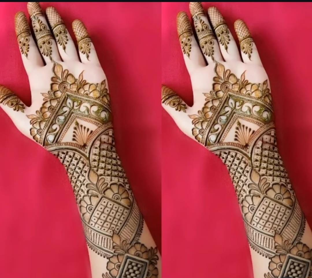 Arabic Mehndi design with intricate mandala patterns